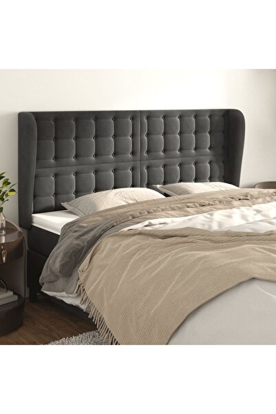 Concept Tăblie de pat cu aripioare gri închis 183x23x118/128 cm catifea