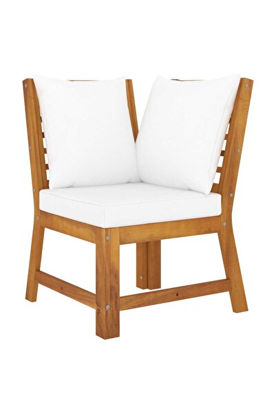 Concept Γωνιακός καναπές με μαξιλάρια σε κρεμ χρώμα, από μασίφ ξύλο ακακίας