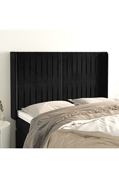 Concept Tăblie de pat cu aripioare, negru, 147x16x118/128 cm, catifea