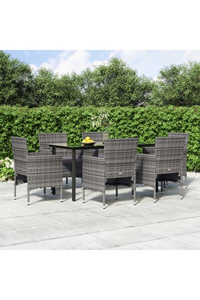 Concept Σετ τραπεζαρίας κήπου 7 τεμαχίων, γκρι και μαύρο