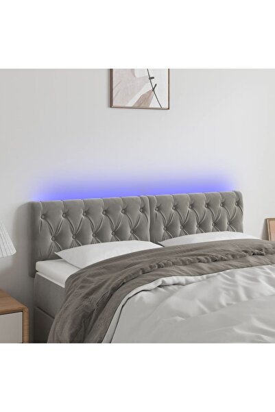 Concept Tăblie de pat cu LED, gri deschis, 144x7x78/88 cm, catifea