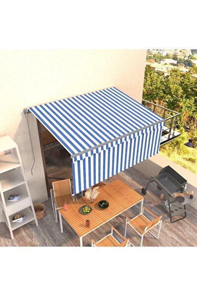 Concept Χειροκίνητη αναδιπλούμενη τέντα με στόρι, μπλε & λευκό, 3x2,5 μ.