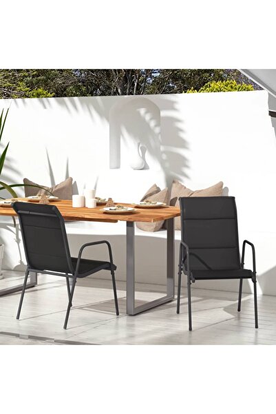 Concept Καρέκλες κήπου, 2 τεμ., μαύρες, ατσάλινες και υφασμάτινες