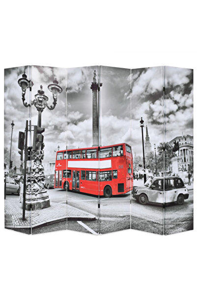 Concept Paravan cameră pliabil, 228x170 cm, imprimeu autobuz, negru/alb