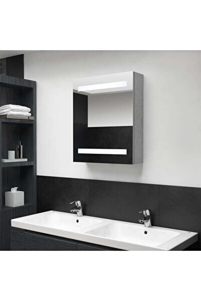 Concept Dulap de baie cu oglindă și LED, gri beton, 50x14x60 cm