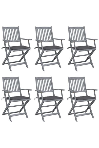 Concept Πτυσσόμενες καρέκλες εξωτερικού χώρου με μαξιλάρια, 6 τεμ., από μασίφ...