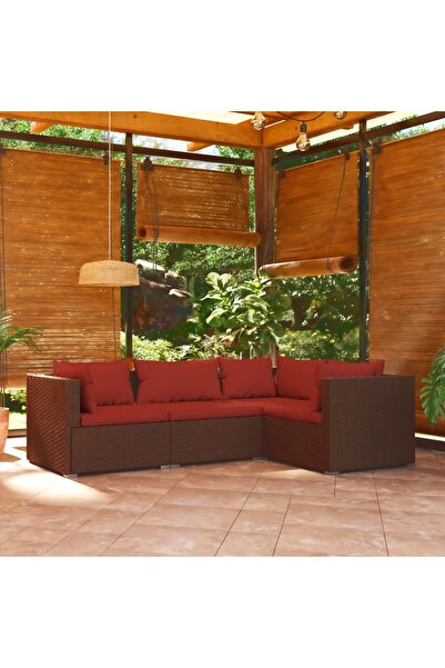 Concept Σετ επίπλων κήπου με μαξιλάρια, 4 τεμάχια, καφέ, πολυρατάν