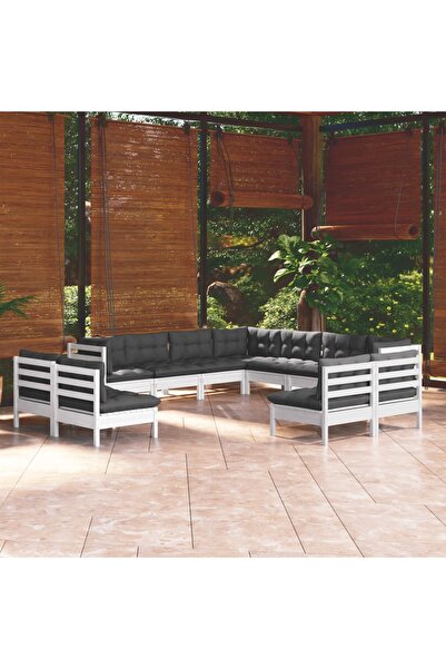 Concept Σετ επίπλων κήπου με μαξιλάρια, 11 τεμάχια, λευκό, μασίφ ξύλο πεύκου