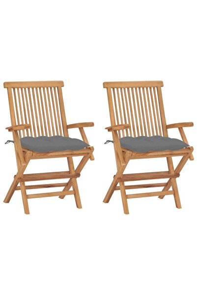 Concept Καρέκλες κήπου με γκρι μαξιλάρια, 2 τεμ., από μασίφ ξύλο τικ