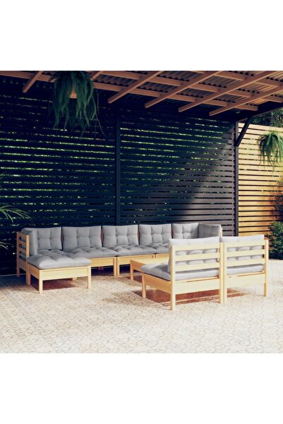 Concept Σετ επίπλων κήπου με γκρι μαξιλάρια, 10 τεμάχια, ξύλο πεύκου