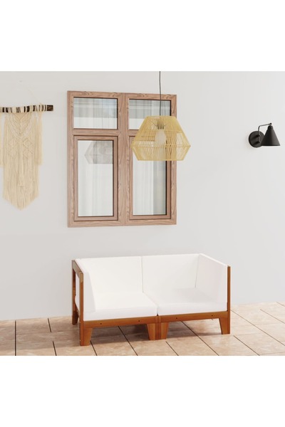 Concept Διθέσιος καναπές με μαξιλάρια σε κρεμ χρώμα, από μασίφ ξύλο ακακίας