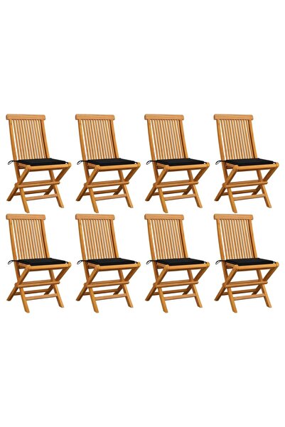 Concept Καρέκλες κήπου με μαύρα μαξιλάρια, 8 τεμάχια, από μασίφ ξύλο τικ