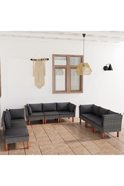 Concept Σετ επίπλων κήπου με μαξιλάρια, 9 τεμάχια, γκρι, πολυρατάν