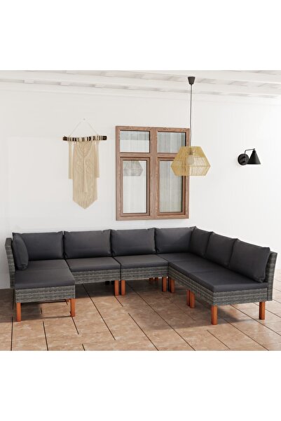 Concept Σετ επίπλων κήπου 7 τεμαχίων με μαξιλάρια, γκρι, πολυρατάν