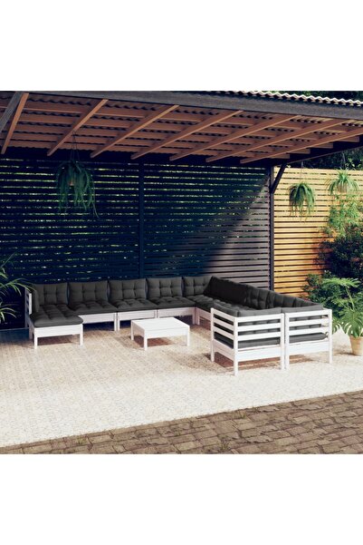 Concept Σετ επίπλων κήπου με μαξιλάρια, 12 τεμάχια, λευκό, ξύλο πεύκου