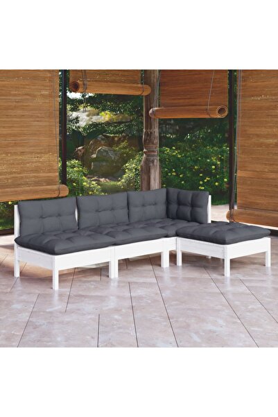 Concept Σετ επίπλων κήπου με μαξιλάρια, 4 τεμάχια, λευκό, ξύλο πεύκου