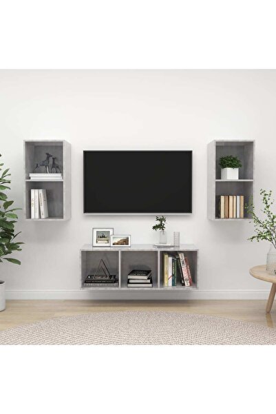 Concept Σετ ντουλαπιών τηλεόρασης, 3 τεμάχια, γκρι σκυροδέματος, μοριοσανίδα