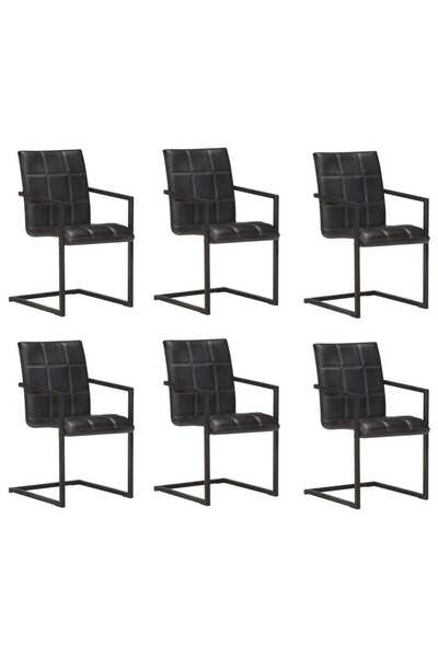 Concept Καρέκλες κουζίνας κονσόλας, 6 τεμ., μαύρο, Γνήσιο Δέρμα