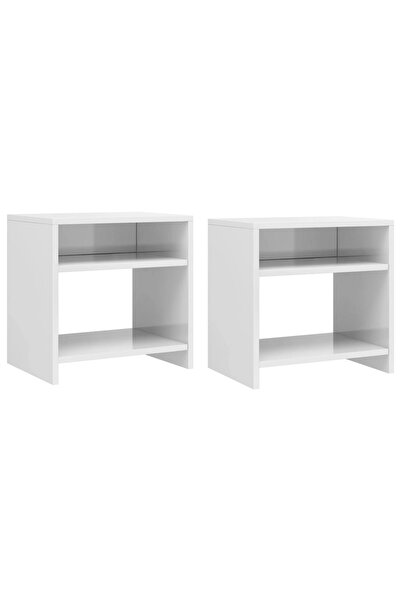 Concept Κομοδίνα, 2 τεμ., γυαλιστερό λευκό, 40 x 30 x 40 cm, μοριοσανίδα