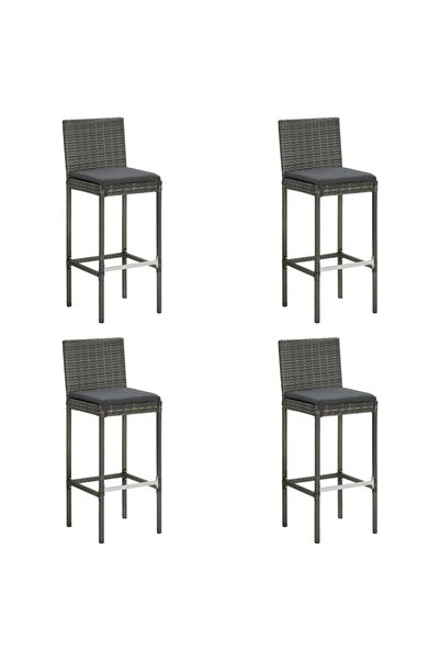 Concept Σκαμπό μπαρ κήπου με μαξιλάρια 4 τεμ. γκρι, πολυεστέρας ρατάν