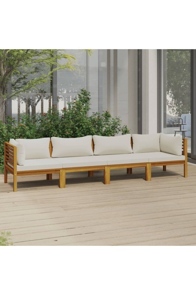 Concept 4θέσιος καναπές κήπου, μαξιλάρια κρεμ χρώματος, μασίφ ξύλο ακακίας