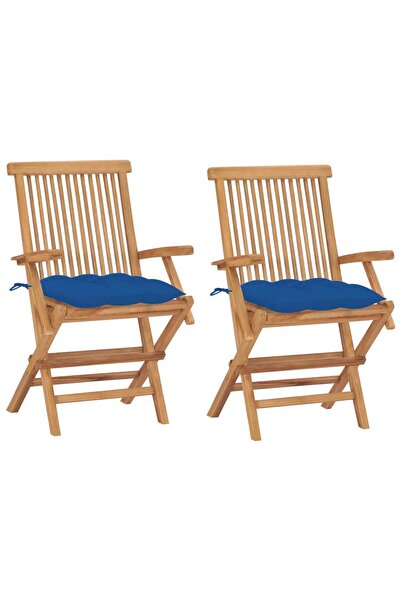 Concept Scaune de grădină cu perne, 2 buc., albastru, lemn masiv de tec