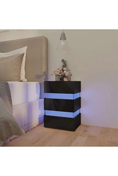 Concept Κομοδίνο, με LED, γυαλιστερό μαύρο, 45x35x67 cm, μοριοσανίδα