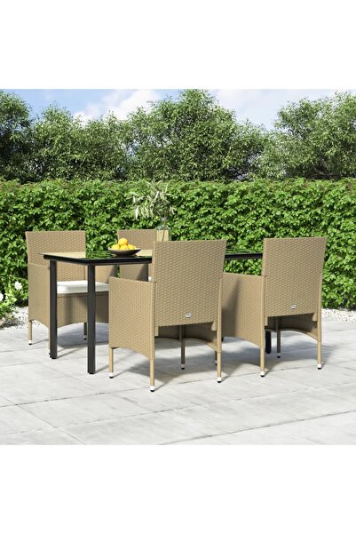 Concept Σετ τραπεζιού κήπου 5 τεμαχίων με μαξιλάρια, μπεζ και μαύρο