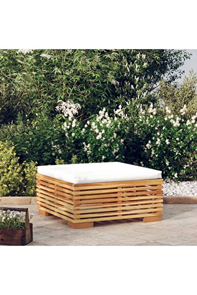 Concept Υποπόδιο κήπου με Μαξιλάρι κρέμας από μασίφ ξύλο τικ