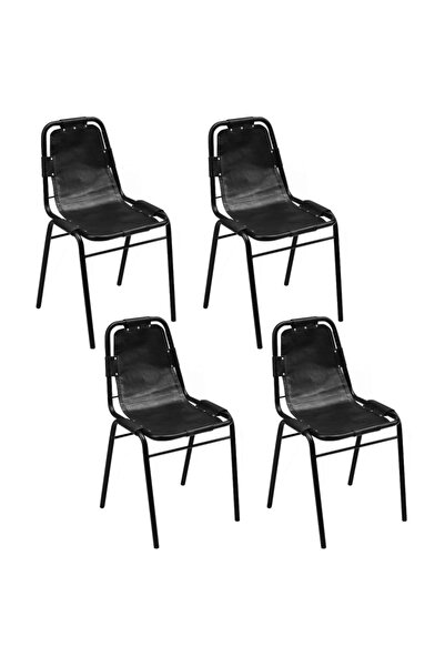 Concept Scaune de bucătărie, 4 buc., negru, piele naturală