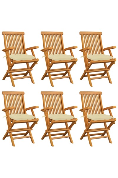 Concept Καρέκλες κήπου με μαξιλάρια σε κρεμ χρώμα, 6 τεμάχια, από μασίφ ξύλο τικ
