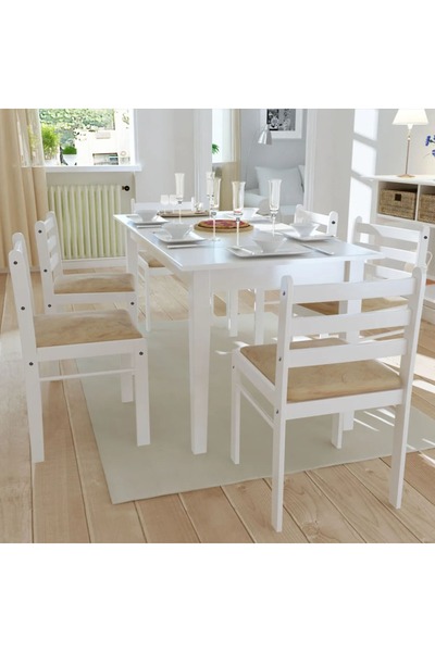 Concept Καρέκλες κουζίνας, 6 τεμ., λευκές, μασίφ ξύλο & Βελούδο