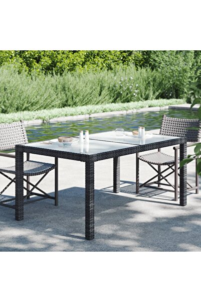 Concept Μαύρο τραπέζι κήπου 150x90x75 εκ. από σκληρυμένο γυαλί και πολυρατάν