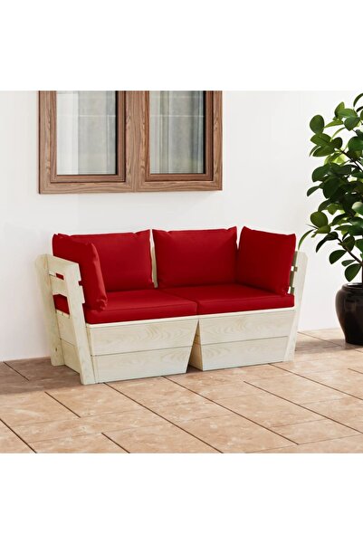 Concept Διθέσιος καναπές κήπου από παλέτες, με μαξιλάρια, ξύλο ελάτης