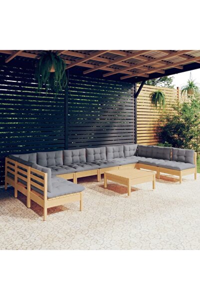 Concept Σετ επίπλων κήπου με μαξιλάρια, 11 τεμάχια, γκρι, μασίφ ξύλο πεύκου