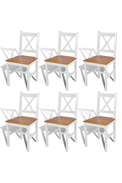 Concept Scaune de bucătărie, 6 buc., alb, lemn de pin