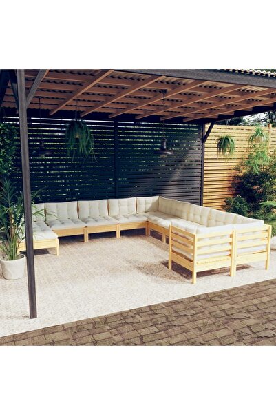 Concept Σετ επίπλων κήπου με κρεμ μαξιλάρια, 11 τεμάχια, ξύλο πεύκου