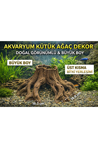 İKONİXPET Akvaryum Dekor Kütük Ağaç Doğal Görünümlü Akvaryum Süsü Büyük Boy B...