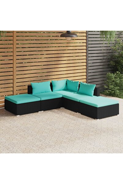 Concept Σετ επίπλων κήπου 5 τεμαχίων με μαξιλάρια, μαύρο, πολυρατάν