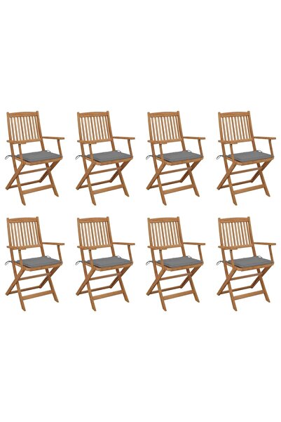 Concept Πτυσσόμενες καρέκλες εξωτερικού χώρου με μαξιλάρια, 8 τεμ., από μασίφ...