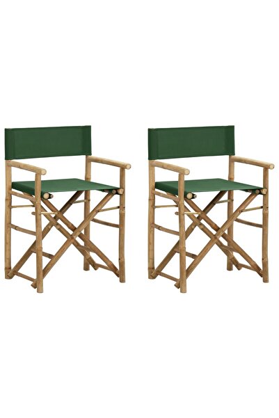 Concept Scaune de regizor pliabile, 2 buc., verde, bambus și țesătură