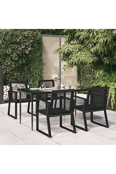 vidaxl Set mobilier de gradina, 5 piese, negru, ratan PVC
