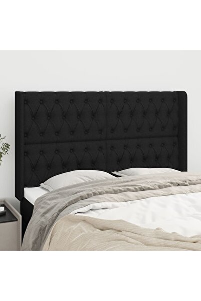 Concept Tăblie de pat cu aripioare, negru, 147x16x118/128 cm, textil