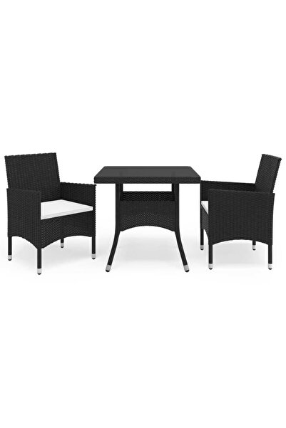 Concept Set mobilier de grădină, 3 piese, negru, poliratan și sticlă