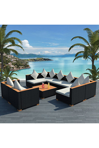 Concept Σετ επίπλων κήπου με μαξιλάρια, 9 τεμάχια, μαύρο, πολυρατάν