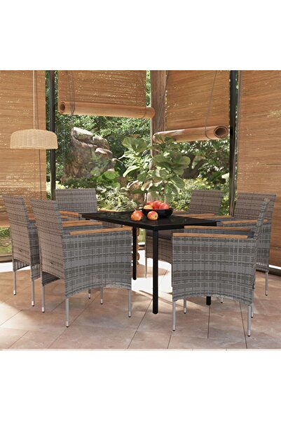 Concept Set mobilier de grădină, cu perne, 7 piese, gri și negru