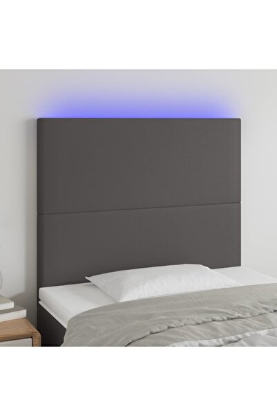 Concept Tăblie de pat cu LED, gri, 90x5x118/128 cm, piele ecologică