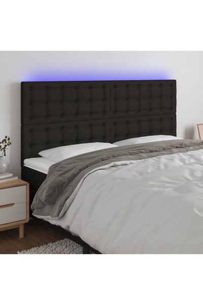 Concept Tăblie de pat cu LED, negru, 200x5x118/128 cm, textil
