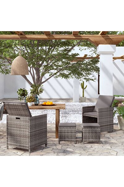 Concept Set scaune de grădină și taburet, 4 piese, gri, poliratan