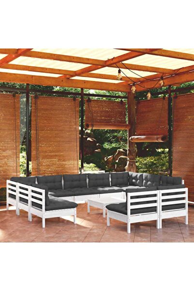 Concept Σετ επίπλων κήπου με μαξιλάρια, 12 τεμάχια, λευκό, μασίφ ξύλο πεύκου